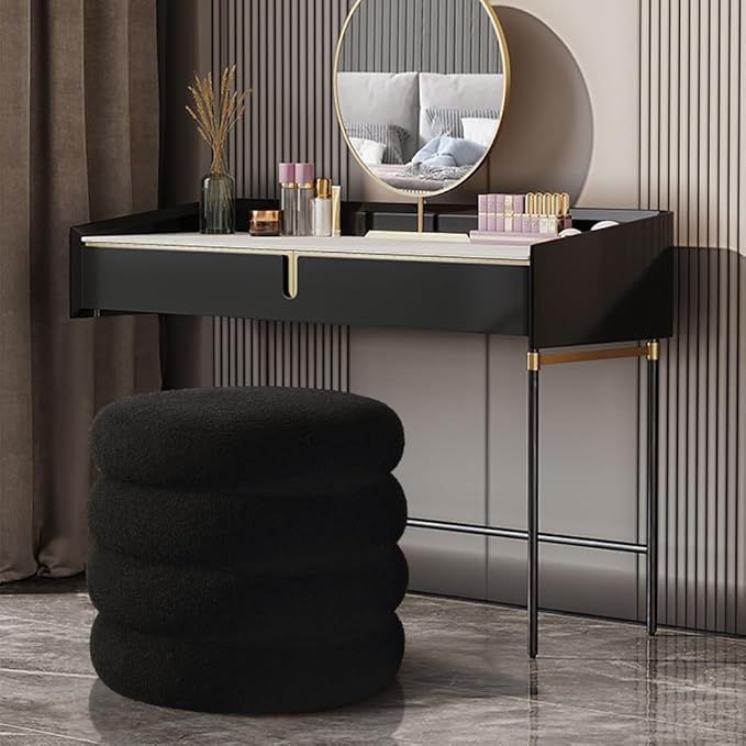 ONEVOG Sherpa Storage Ottoman, Foot Rest Stool Seat for Living Room, Black Vanity Foot Pouf, Tufted Footstool with Removable Lid for Dorm, Bedroom-Ruum Studio Home