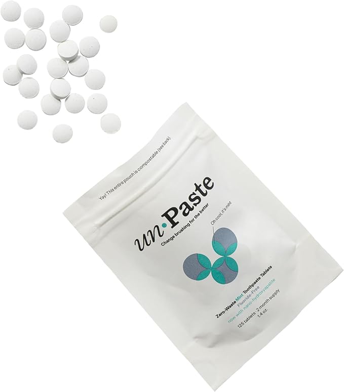 New Formula, Unpaste Toothpaste Tablets, Now w/Nano-HYDROXYAPATITE, Fluoride-Free Mint Remineralizing Tablet, Xylitol Free, Vegan, Plastic Free, Travel-Friendly, Resealable Packet, 125ct/2 mo Supply-Ruum Studio Home