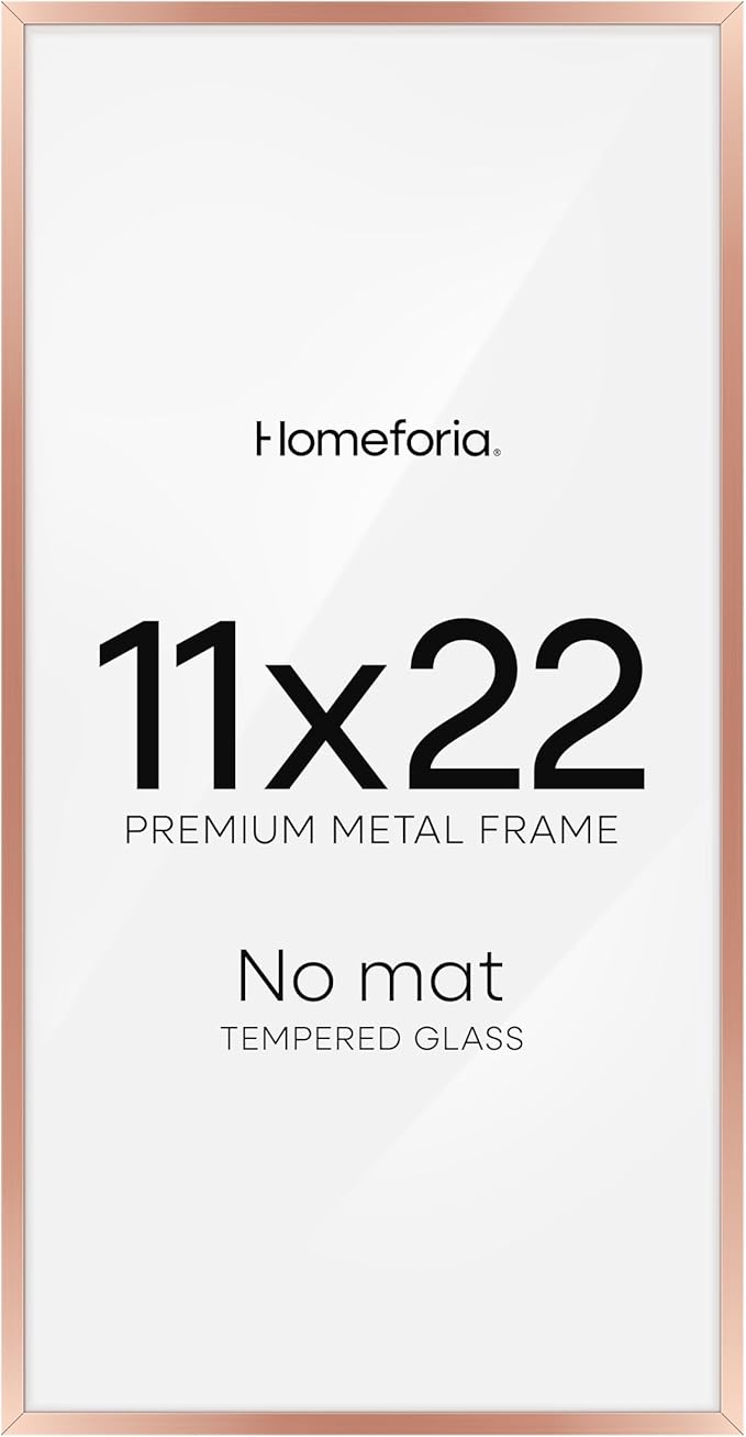 Homeforia 11x22 Newspaper Frame Rose Gold, High End Metal 11 x 22 Picture Frame without Mat, 22x11 Thin Rose Gold Poster Frames for Wall, 11by22 Display Photo Frame, Tempered Glass, Wall Kit, Set of 1-Ruum Studio Home