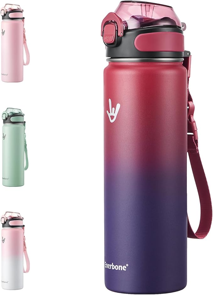 Enerbone 24 oz Insulated Water Bottle, Stainless Steel Bottle with Carrying Strap, Double-Wall Vacuum Insulation Design, Leakproof Sports Bottle with Straw, Keep Drinks Cold or Hot for Hours-Ruum Studio Home
