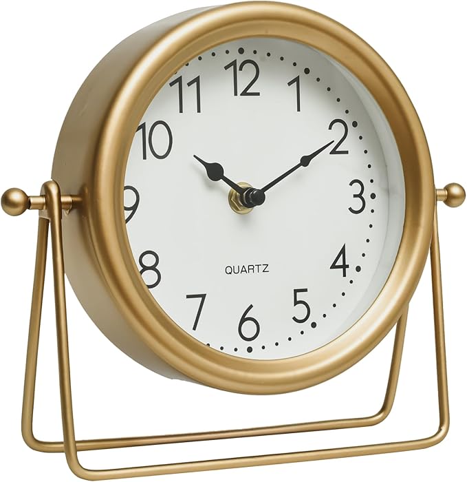 Vintage Golden Table Clock - Elegant Battery Operated Office, Living Room, and Bedroom Clock with Minimalist Design Gold Table Decor 22x19.5x5.5cm-Ruum Studio Home