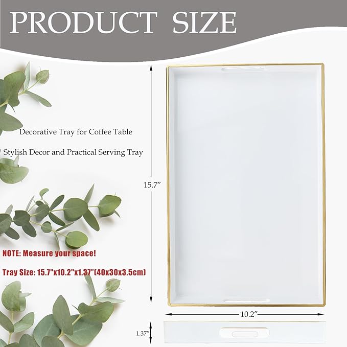 Spsyrine White Decorative Serving Tray with Handles, Elegant Plastic Coffee Table Tray for Ottoman, Living Room, Home Decor 15.6" X 10.2"-Ruum Studio Home