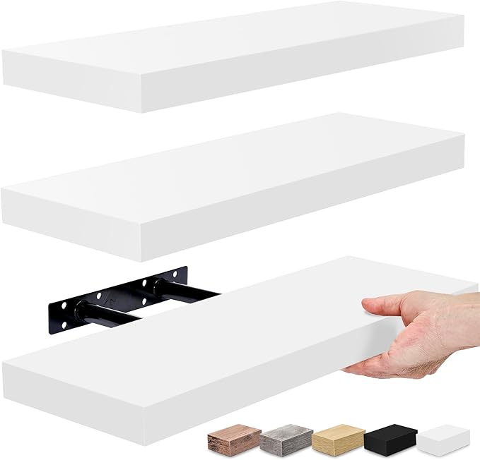 Sorbus Floating Shelves for Wall, Bathroom Shelves Wall Mounted for Kitchen, Bedroom, Bathroom Storage Over Toilet, Hanging Book Shelf for Wall Home Decor Living Room (White, 3 Pack)-Ruum Studio Home