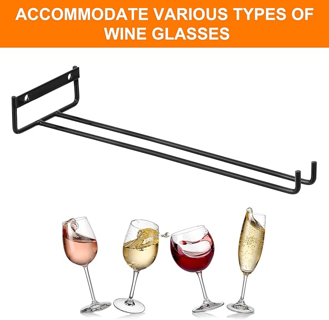 uxcell 5Pcs Wine Glass Rack, 11.81 Inch Iron Wine Glasses Rack Under Cabinet Stemware Rack - Wall Mountable Wine Glass Holder Storage Hanger for Bars Coffee Restaurants Kitchens, Black-Ruum Studio Home