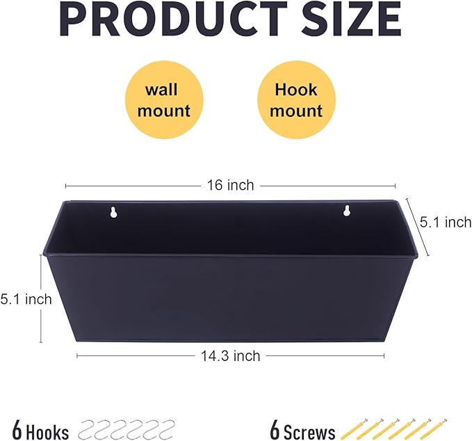Wall Hanging Planters for Outdoor Plants 16 Inch Large Metal Fence Pots with Hooks for Outside Garden Balcony Plants 3PCS（Black）-Ruum Studio Home