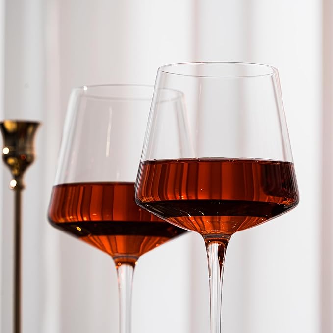 White Red Wine Glasses Set of 6 – 18oz Red Wine Glasses with Tall Long Stem,【Hand Blown】Crystal Wine Glasses- Square Wine Glasses with flat bottom, Wine gifts for Christmas, Wedding, Birthday,-Ruum Studio Home