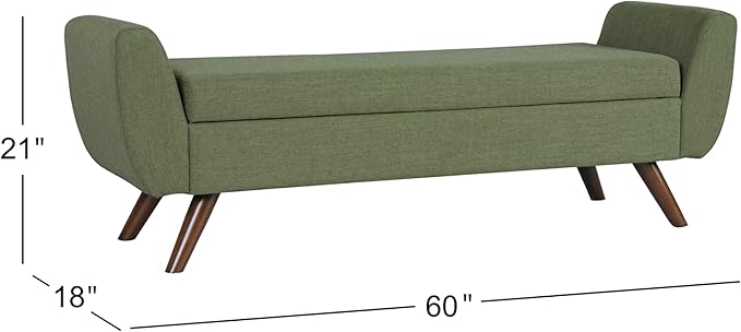 HomePop Modern Storage Bench with Wood Legs Home Décor|Bench with Storage for Living Room & Bedroom - Olive Green Woven-Ruum Studio Home