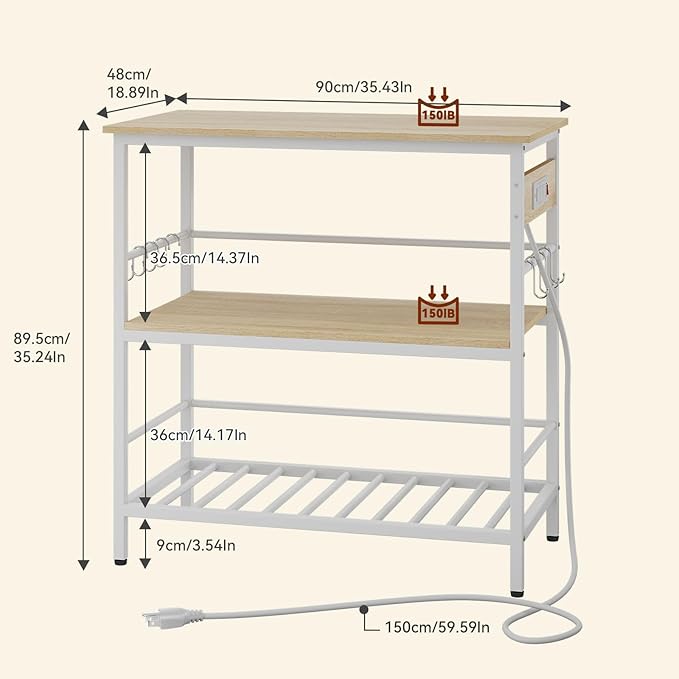 IBUYKE Kitchen Island with Storage, Bakers Rack with Power Outlet,Microwave Stand with Large Worktop,Rolling Bar Cart for Home, Outdoor, Kitchen,Light Wood TMJ029R-Ruum Studio Home
