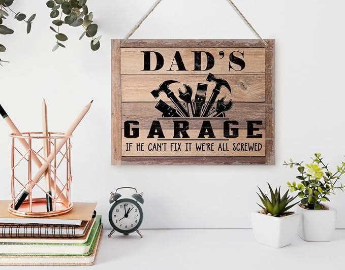 Rustic Sign, Father's Day Gift, Dad's Gift, Grandpa's Gift, Decor Hanging Wood Signs, Printed Wood Wall Art Sign, Dad's Garage, If He Can't Fix It We're All Screwed, Vintage Sign Gift for Grandpa-Ruum Studio Home