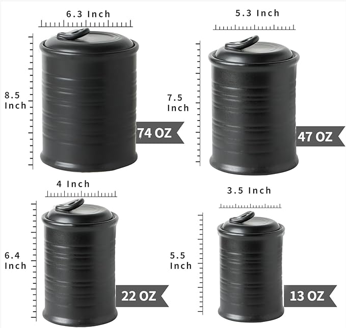Nihow Food Storage Jar Sets: Ceramic Container with Air Tight Lid for Flour/Sugar/Rice/Coffee/Cookies/Candy - Seal Damp-proof Canister for The Kitchen Counter - Set of 4 （Matte Black）-Ruum Studio Home