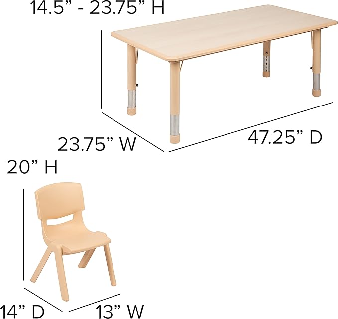 EMMA + OLIVER 23.625" W x 47.25" L Rectangle Natural Plastic Activity Table Set with 6 Chairs-Ruum Studio Home