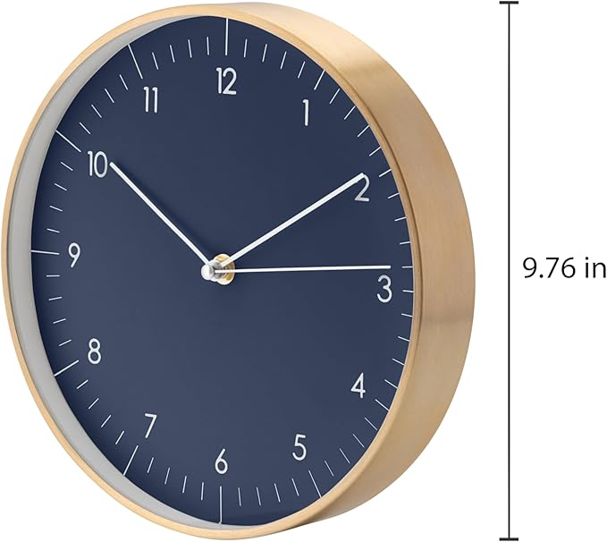 LUUK LIFESTYLE Modern Quartz Wall Clock with Silent Movement, Scandinavian Design, Kitchen and Living Room Clock, Gift idea, Trendy Home Decor, 10 inch, in Dark Blue and Gold-Ruum Studio Home