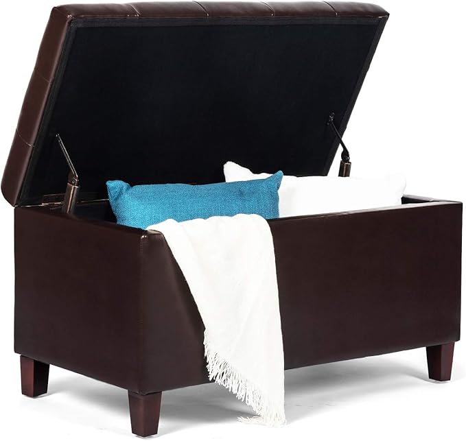 Asense Storage Ottoman Bench, Faux Leather Upholstered End of Bed Bench with Safety Hinge Wooden Legs, for Entryway Bedroom (Chocolate Brown, 33.3")-Ruum Studio Home