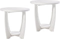 Rustic Farmhouse end Table X 2P with Storage Shelf, French Country Accent Side Table for Family, Dinning or Living Room, Small Spaces, Modern, Round, White-Ruum Studio Home
