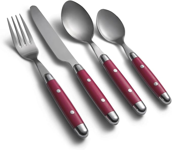 Cambridge 07216CBWD32R Jubilee Red 16-Piece Flatware Set, Thick Handles-Ruum Studio Home