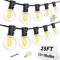 25FT G40 LED Outdoor String Lights with 12+1 Bulbs, E12 Socket, 2700K Warm White, Commercial Grade Weatherproof & Connectable for Garden, Patio, Backyard, Bistro, Porch, Deck, Gazebo, Camping, Party-Ruum Studio Home