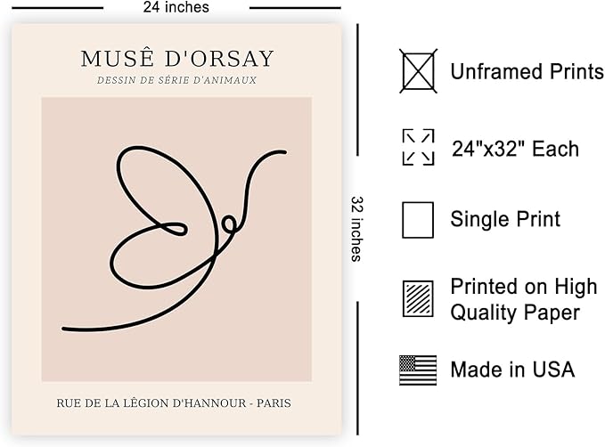 Poster Master Vintage Poster - Retro One Line Butterfly Drawing Print - Butterfly Line Art - Minimal Gift for Him, Her, Animal Lover - Abstract Decor for Home, Office, 24x32 Unframed Wall Art-Ruum Studio Home
