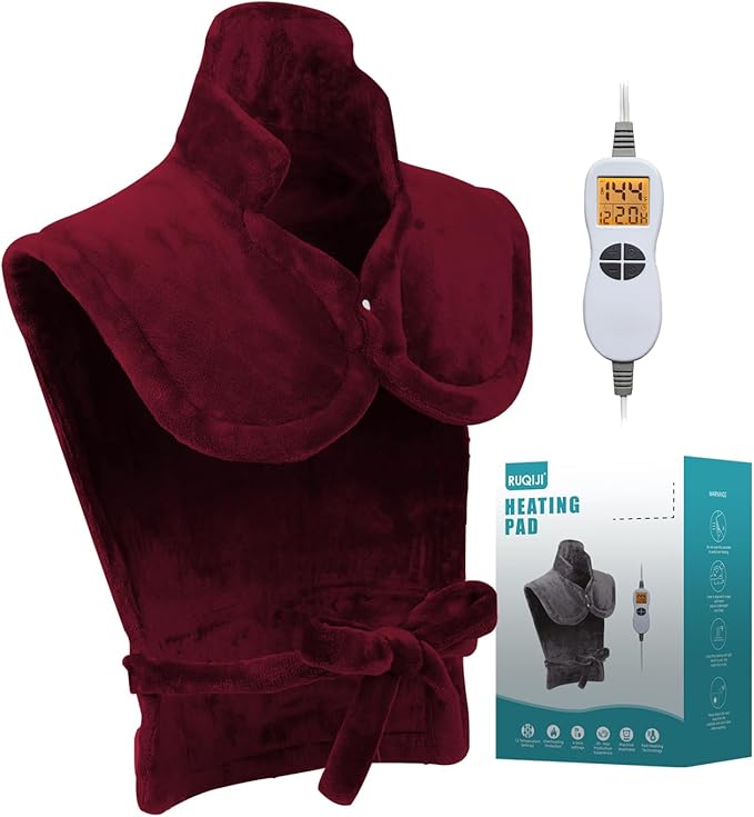 Ruqiji 26" x 35" Neck&Shoulder&Back Heating Pad with Fast-Heating Technology&12 Temperature Settings, Pain Relief for Back/Neck/Shoulders/Menstrual Pain, Christmas Gifts for Women Men Mom Dad(Red)-Ruum Studio Home