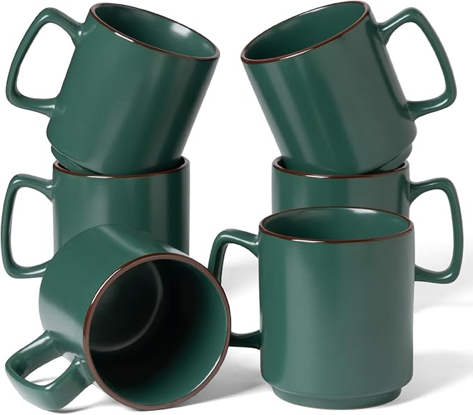 famiware Coffee Mugs Set of 6, Nebula 14oz Coffee Mugs, Ceramic Cup Set with Handle for Latte, Tea, Milk, Cappuccino, Cocoa, Dark Green-Ruum Studio Home