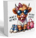 Funny Cute Highland Cow Baby Decor, Cow With Pink Bow, Highland Cow Gifts for women, Western Highland Cow Nursery Decor, Wooden Box Decor Sign for Home Farmhouse Office Living Room Table Shelf-Ruum Studio Home