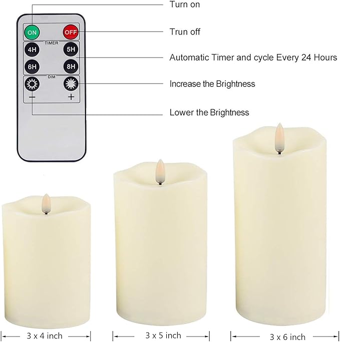 Flickering Flameless Candles with Remote, Most Realistic Battery Operated Candles, Set of 3 LED Candles with Timer for Home Wedding Halloween Christmas Decoration-Ruum Studio Home