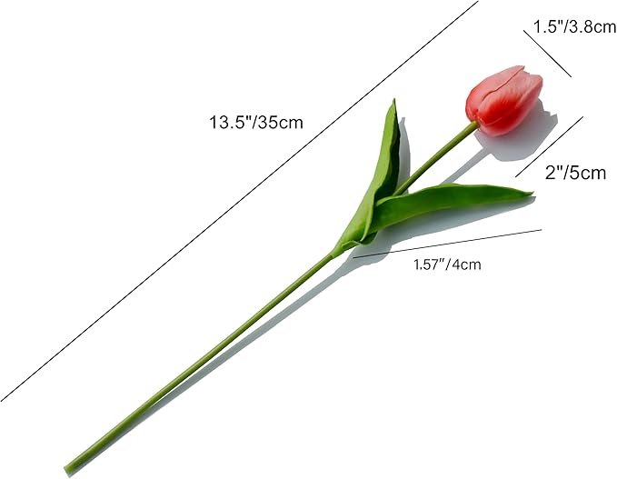 Mandy's Artificial Tulips 20 Stems Coral PU Faux Flowers for Wedding Home Decor 13.5 Inch-Ruum Studio Home