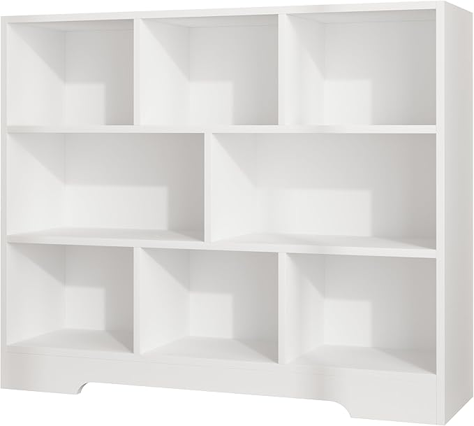Book Shelf, 8 Cubes Storage Organizer, 3-Tier Open Shelf Wooden Bookcase, Freestanding White Bookshelf Cube Shelf for Bedroom, Living Room, Home Office-Ruum Studio Home