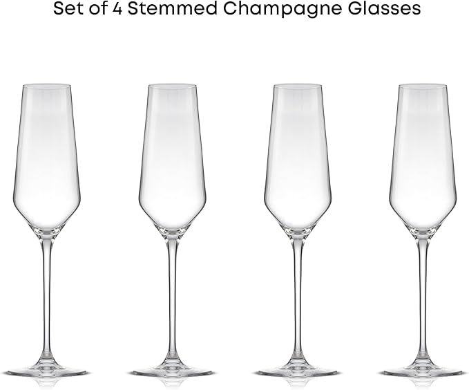 JoyJolt Champagne Glasses Layla Collection, Set of 4 – 6.7 oz Elegant Crystal Stemmed Champagne Flutes for Prosecco, Sparkling Wine, Mimosas, Cocktails, Weddings, Anniversaries, Parties-Ruum Studio Home