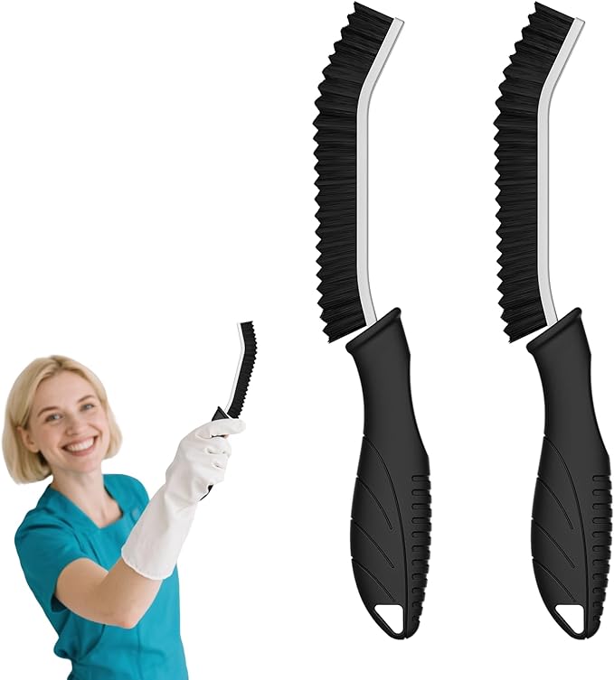 Crevice Cleaning Brushes, Cleaner Scrub Brush Tool for Hard to Reach Tight Space, Home Essentials, Serrated Scrub Brushes, Cleaning Supplies for Shower, Bathroom, Kitchen, Toilet (2, Black)-Ruum Studio Home