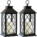Bright Zeal 2-Pack 13.5" Vintage Candle Lantern with LED Pillar Candle (Black, 6hr Timer) - IP44 Waterproof Battery Powered Candle Lantern - Outdoor Patio Hanging Lantern Decorative Tabletop Lantern-Ruum Studio Home