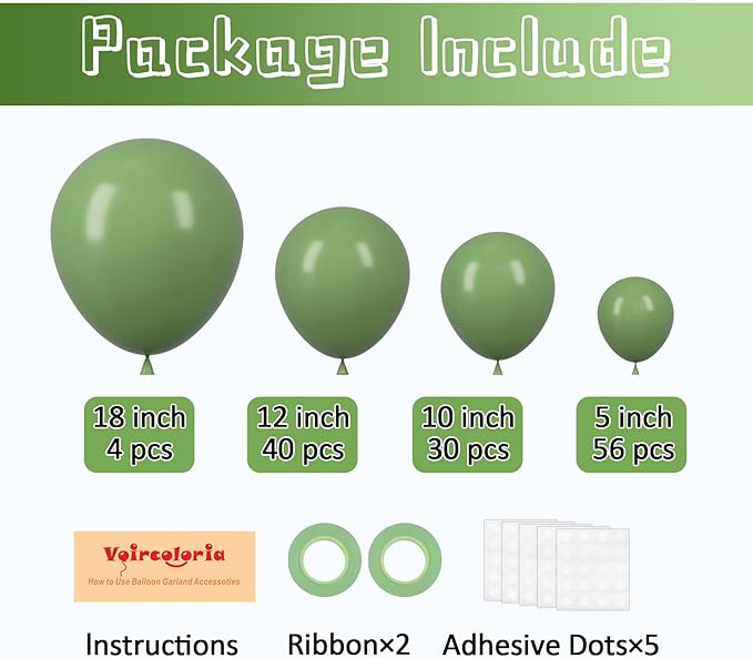 130pcs Sage Green Balloons Different Sizes 18" 12" 10" 5" Olive Green Balloons for Birthday Graduation Baby Shower Wedding Anniversary New Year Party Decorations-Ruum Studio Home