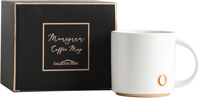 COLLECTIVE HOME - Monogram Ceramic Mugs, 15 oz Golden Initial Coffee Cups, Elegant Alphabet Tea Mugs, Elegant Personalized Mug with Gift Box, Luxurious Cups for Office and Home (o)-Ruum Studio Home