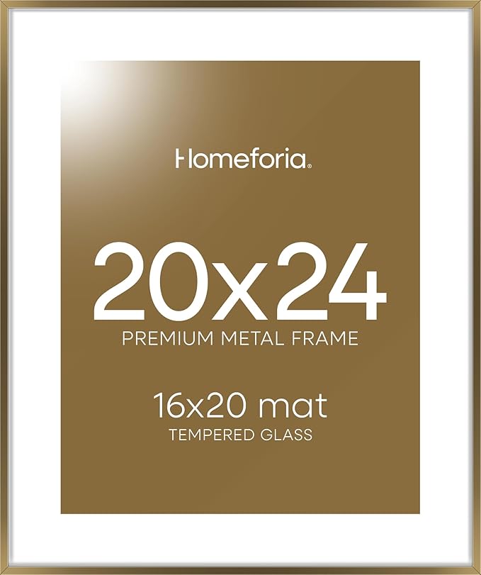 Homeforia Picture Bronze Frame 20x24, High End Metal 20x24 Brass Poster Frames with Mat 16x20 for Photo, 20 x 24 Frame Matted to 16 x 20 Print, 24x20 Hanging Frames, Tempered Glass, Wall Kit, Set of 1-Ruum Studio Home