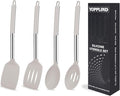 5-Piece Silicone Kitchen Tool Set, BPA-Free, Heat-Resistant, Non-Stick & Dishwasher-Safe, with Slotted/Solid Spoons & Spatulas for Frying, Mixing, Draining – Includes Multi-Purpose Serving Hook(Khaki)-Ruum Studio Home