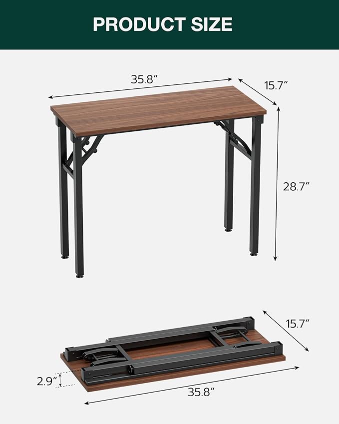 Frylr Small Folding Computer Desk – Portable 35.8 Inch Foldable Laptop Table, Collapsible and Compact for Easy Storage and Fast Setup, Lightweight for Small Spaces, Craft and Study Use, Dark Walnut-Ruum Studio Home