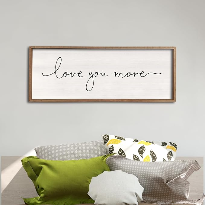 Love You More Sign 40''×15'' Master Bedroom Above Over Bed Wall Decor Modern Farmhouse Large Vintage Wood Framed Hanging Over Bed Bedside Wall Art (Wood)-Ruum Studio Home
