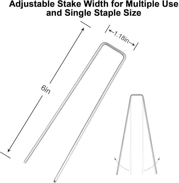 Petgrow 6 Inch Garden Stakes Galvanized Landscape Staples,U-Type Turf Staples for Artificial Grass, Rust Proof Sod Pins Stakes for Securing Fences Weed Barrier, Outdoor Wires Cords Tents Tarps-Ruum Studio Home