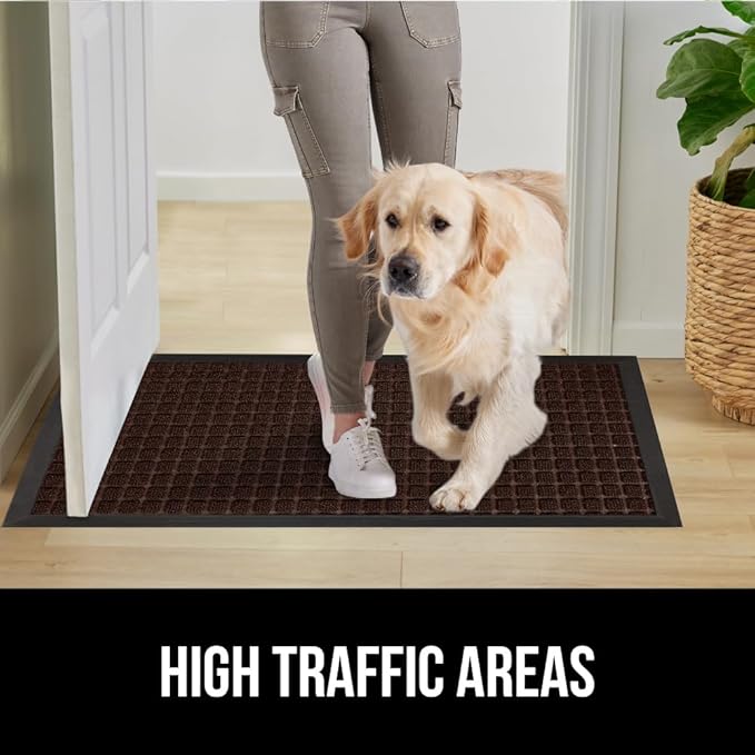 GORILLA GRIP 100% Waterproof All-Season WeatherMax Doormat 35x23, US Designed Natural Rubber, Stain and Fade Resistant, Low Profile Indoor Outdoor Door Mats, Easy Clean Patio Mat, Coffee Squares-Ruum Studio Home