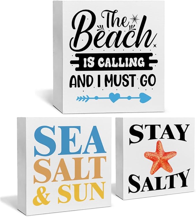 Summer Beach Decor for Home Farmhouse Tiered Tray Decor Beach House 3 Pcs Decorative Wood Box Signs Table Desk Shelf Decoration-Ruum Studio Home