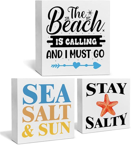 Summer Beach Decor for Home Farmhouse Tiered Tray Decor Beach House 3 Pcs Decorative Wood Box Signs Table Desk Shelf Decoration-Ruum Studio Home