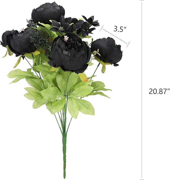 Duovlo Artificial Peony Silk Flowers Fake Flowers Vintage Wedding Home Decoration,Pack of 1 (Black)-Ruum Studio Home