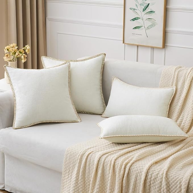 MIULEE Pack of 2 Christmas Pillow Covers 24x24 Inch Pure White Farmhouse Decorative Throw Pillow Covers with Stitched Edge Soft Chenille Solid Dyed Couch Pillow Covers for Sofa Bed Living Room-Ruum Studio Home
