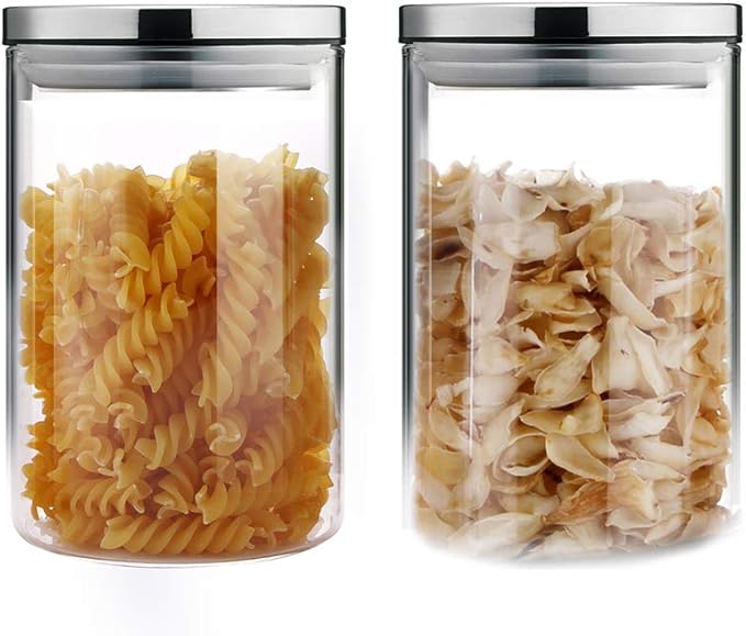SIXAQUAE Glass Food Storage Containers Jar Stainless Steel Lids 2 Packs 1000ml Airtight Canister Organization Sets Stackable…-Ruum Studio Home