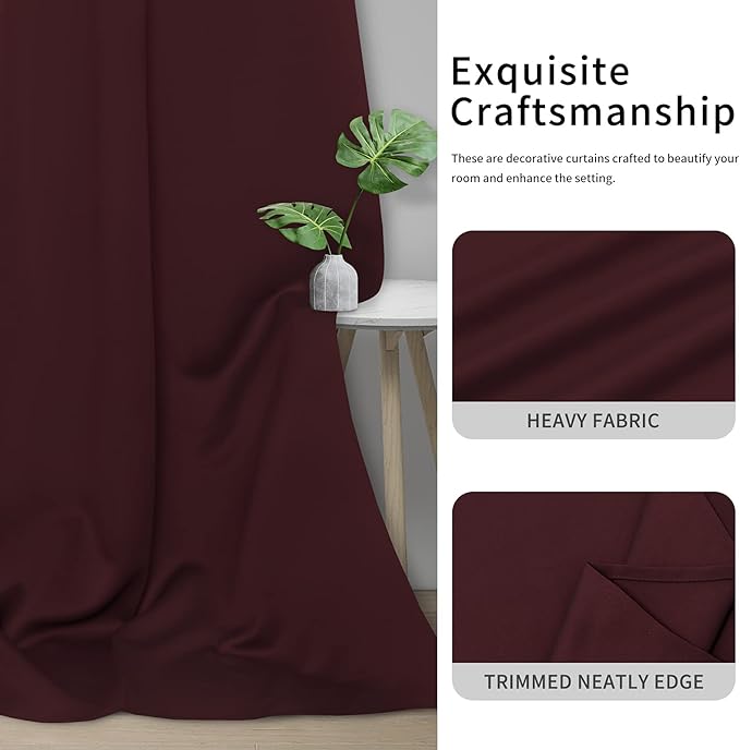 Easy-Going Blackout Curtains for Bedroom, Solid Thermal Insulated Grommet and Noise Reduction Window Drapes, Room Darkening Curtains for Living Room, 2 Panels(42x72 in, Wine)-Ruum Studio Home