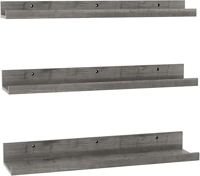 Giftgarden 24 Inch Grey Floating Shelves for Wall Mount, Gray Wood Wall Shelf Ledge for Bathroom Bedroom Living Room Kitchen Storage, Set of 3 Different Sizes-Ruum Studio Home
