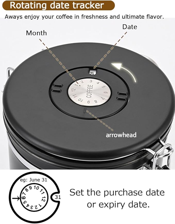 Coffee Canister Airtight Storage Container 1.8L Stainless Steel Air Tight Coffee Jar with Scoop, Date Tracker CO2 Release Valve for Dry Food, Beans, Ground, Tea, Flour, Cereal and Sugar (Silver)-Ruum Studio Home