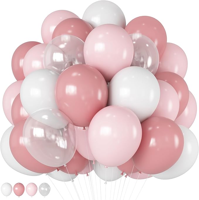 Dusty Pink Balloons 12 Inch Blush Pastel Light Baby Pink and White Latex Party Balloon with Clear Balloons for Women Girls Boho Birthday Wedding Baby Bridal Shower Anniversary Party Decoration-Ruum Studio Home