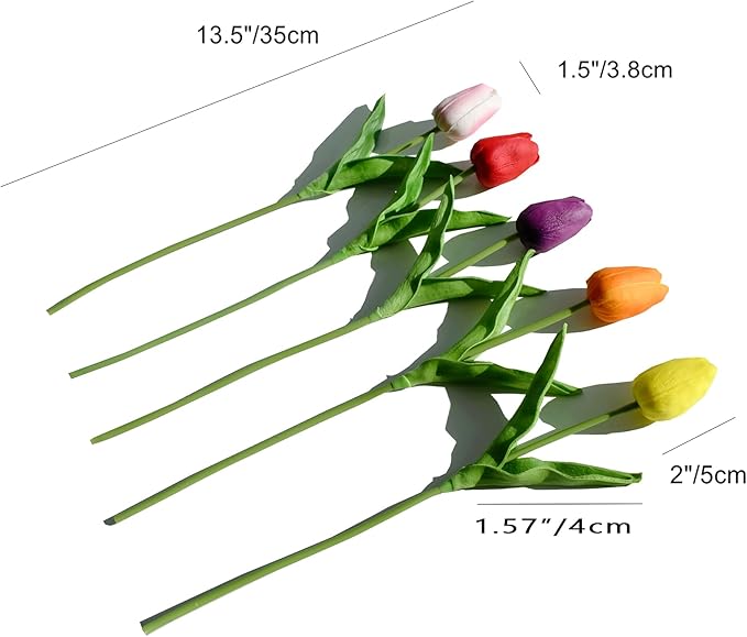 Mandy's Artificial Tulips 20 Stems Multicolor PU Faux Flowers for Wedding Home Decor 13.5 Inch-Ruum Studio Home