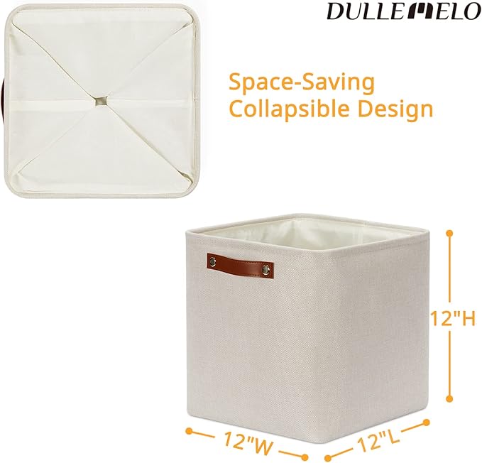 DULLEMELO Baskets For Organizing, Cube Storage Bins 12x12 Storage for Toys, Books and Clothes, Foldable Storage Bin for Office, Home, Shelves, Closets Organizing(4 Pack - 12" Beige)-Ruum Studio Home
