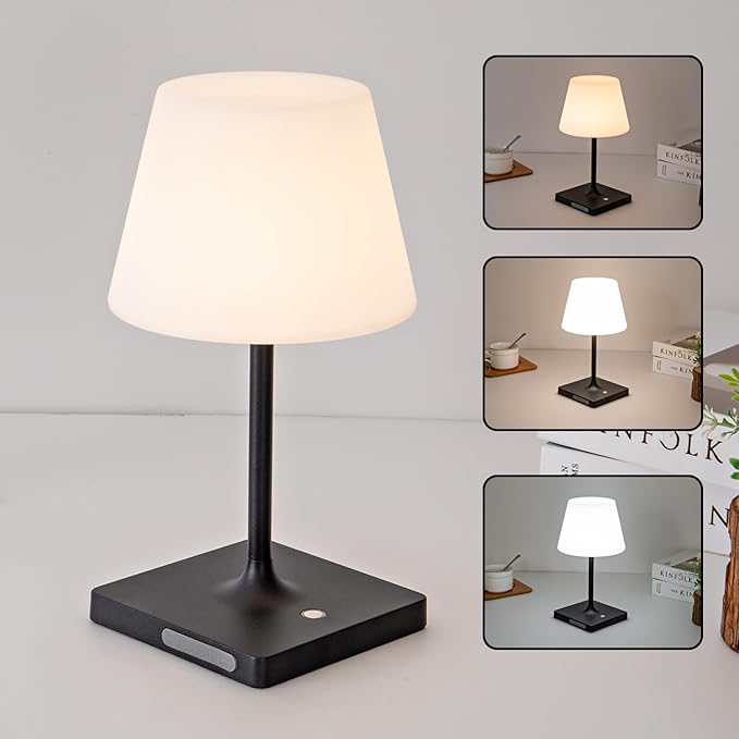 Outdoor Rechargeable Table lamp Cordless, Battery Operated Night Lights,Waterproof lamp for Shower,4000mAh LED 3 Colors Dimmable Touch Bedside Lamp for Coffee Shop Bath Patio -Black-Ruum Studio Home